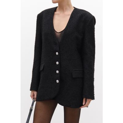 Blazer strutturato senza colletto con scollo a V LC240275