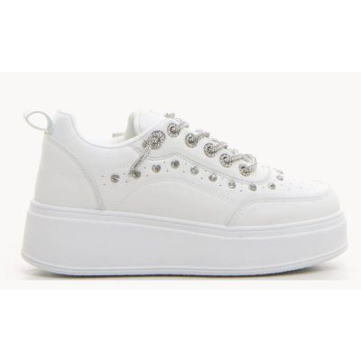 Sneakers Laura Biagiotti Bianche con Dettagli argento borchie e strass 8924