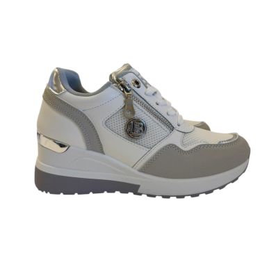 Sneakers Laura Biagiotti Grigie e Bianche con Dettagli Metallici e Zip 8920